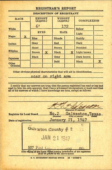 G. T. Hogan draft card